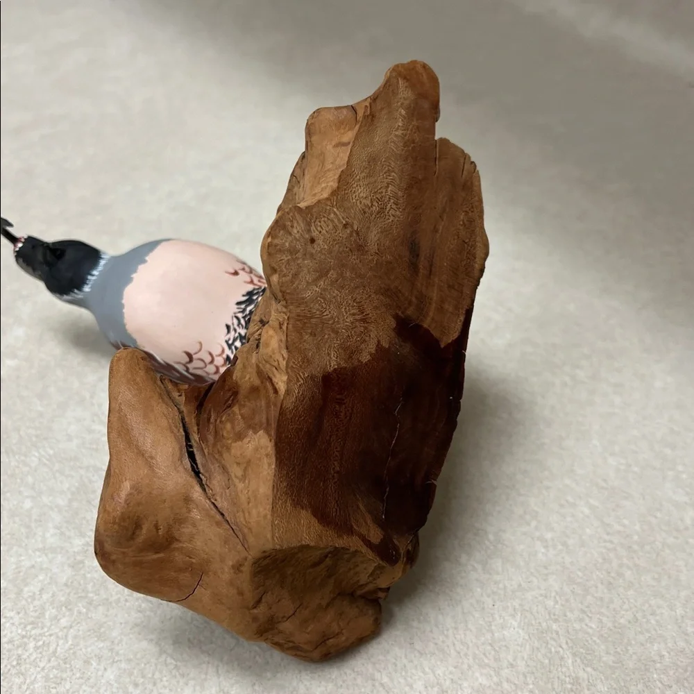 Handcrafted Bird Figurine on Wooden Base Hand carved quail